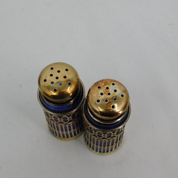 Eales 1779 Cobalt Blue Silverplate 6 Piece Salt Pepper Cellar Shaker Set Vintage - Picture 4 of 14